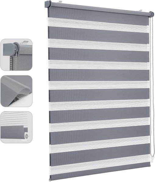 Sekey Doppelrollo Klemmfix ohne Bohren für Fenster, Doppelrollo 100 cm breit, Duo Rollo Jalousie Sonnenschutz, 100x130cm, Grau, 38Z-GY-1003
