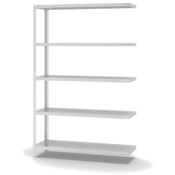 hofe Fachboden-Anbauregal, 2000x400x1300 mm, 5 Fachebenen, RAL 7035, 200 kg Fachlast, 1000 kg Feldlast, zweiseitige Bedienung, WKA20413M