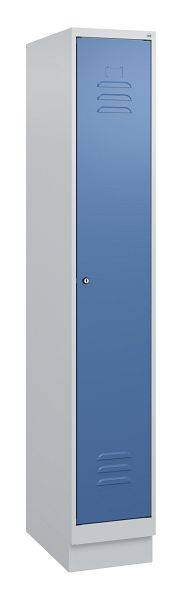 C+P Umkleidespind Classic PLUS mit Mitteltrennwand, Sockel, 1800x300x500mm, 7035/5023, Zylinderschloss, 0800207-10F S10020