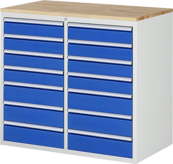 RAU Schubladenschrank Serie 7000, B1145xT650xH1035mm, Schubladen li: 4xH120 3xH150mm, re: 4xH120 3xH150mm, Buche-Massiv-Arbeitsplatte, 03-LL7.10.10A-B.11