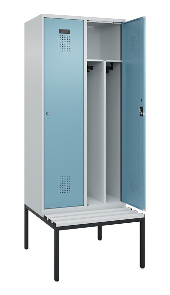 C+P Spind Evolo PLUS, 2 Abteile, 2120x800x815mm, 7035/0010, Haken 4, Zylinderschloss, Sitzfläche Kunststoff, Sitzbank, Trennwand, 0490507-22F S10090