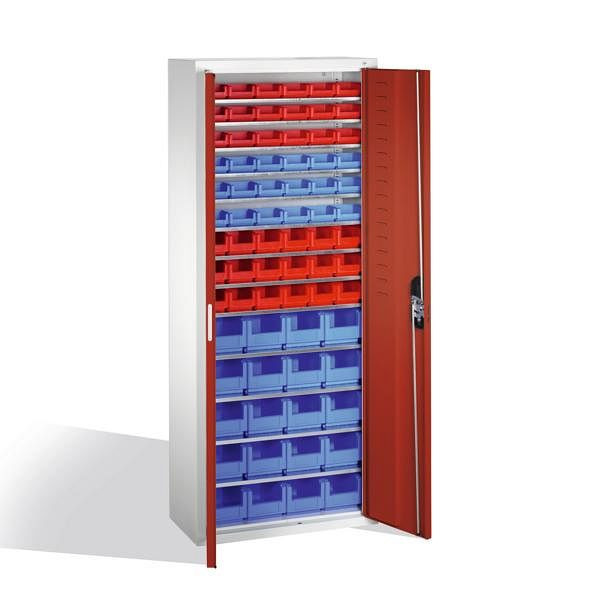 C+P Magazinschrank Serie 13, H1690xB700xT300mm, Farbe: Lichtgrau / Rubinrot, Muldengriff, 133413-27 S10037