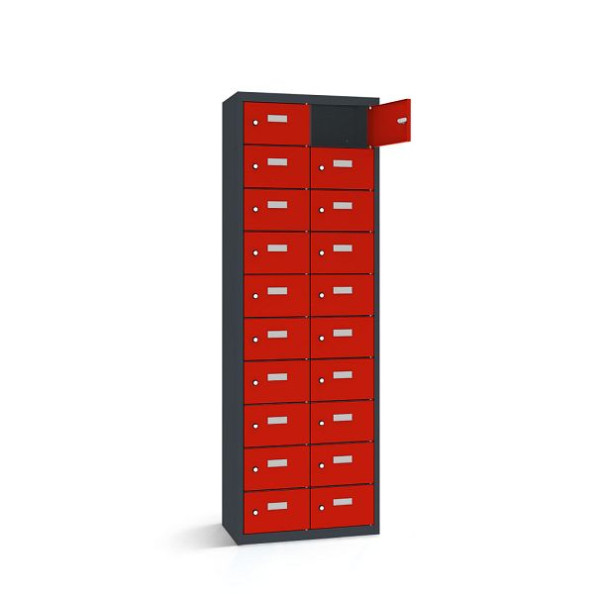 Rotstahl Wertfachschrank, 20 Fächer, Tür einwandig, kurzer Sockel, Korpus: anthrazitgrau, Türen: verkehrsrot, 2161-021000-0801112-7016-3020