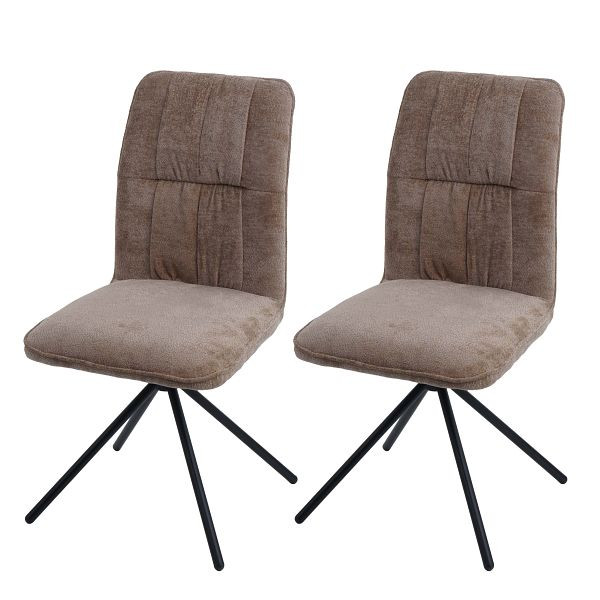 Mendler 2er-Set Esszimmerstuhl HWC-N99, Küchenstuhl, drehbar Auto-Return, Stoff/Textil Chenille (340g/m²) Öko-Tex, hellbraun, 110436