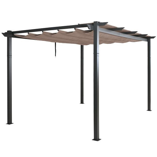 Mendler Aluminium Pergola HWC-N93, Gartenpavillon Pavillon Garten, stabiles 8cm-Gestell Schiebedach UV50+ 3x4m, taupe, 110051+110052+110057