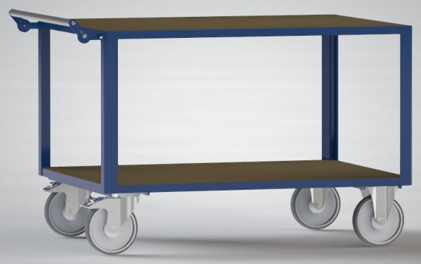 KLW Tischwagen mit 2 Ladeflächen aus phenolharzvergütetem Sperrholz, 1350x810x840mm, Ladefläche 1200x800mm, Tragfähigkeit 500kg, 8604-6015P-2C12