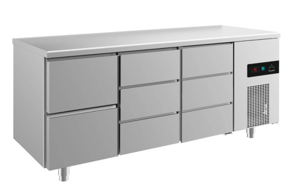 A&S Polarny Kühltisch -2 bis +8°C mit 1x zwei Schubladen links und 2x drei Schubladen, 1865 x 700 x 850 mm, KT3ZDD