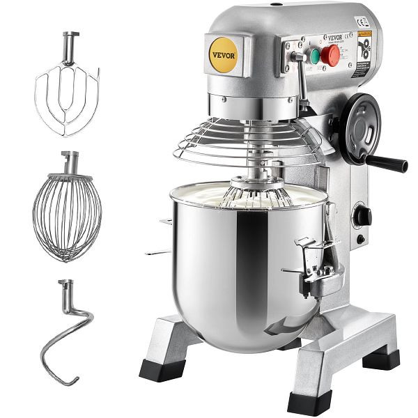 VEVOR Knetmaschine Küchenmaschine, 15 L Schüsselkapazität, 3 Geschwindigkeit Rührbesen, Knethaken, Drahtseil, Edelstahlschüssel 500 W, DDSYJ15QT220VNC94V2