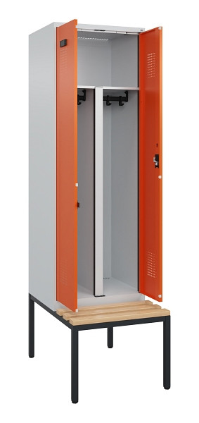C+P PSA Doppel-Spind Evolo PLUS, Bank, 2 Abteile, 2120x600x815mm, 7035/2004, Zylinderschloss, Sitzfläche Buche-Hartholz, Sitzbank, 0490527-20P S10029