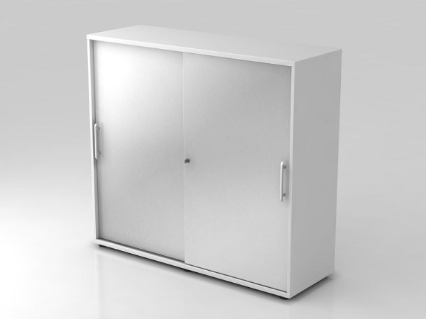 Hammerbacher Schiebetürschrank 3OH 120cm Relinggriff Weiß/Silber, 120x40x110 cm (BxTxH), V1753S/W/S/RE