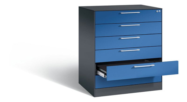 C+P Karteischrank Asisto, H1010xB800xT600mm, Farbe: Schwarzgrau / Enzianblau, Bügelgriff, 146243-600 S10015