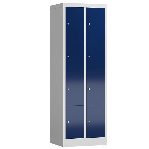 Lüllmann ClassiX Schließfachschrank, 2 Abteile à 4 Fächer, 1800 x 590 x 500 mm, lichtgrau/enzianblau, X-520421
