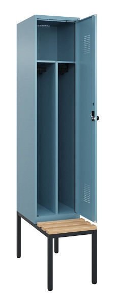 C+P Spind Evolo PLUS, 1 Abteile, 2120x400x815mm, 0010/0010, Haken 4, Drehriegel, Sitzfläche Buche-Hartholz, Sitzbank, Trennwand, 0490507-12F S10021