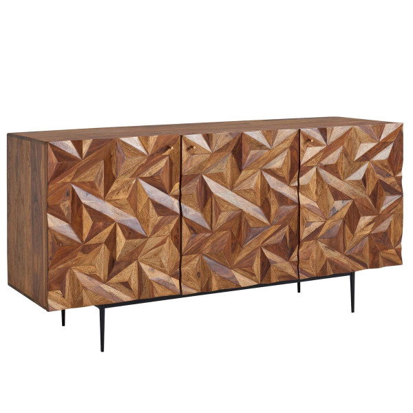 Wohnling Sideboard 144x72x47 cm Sheesham Massivholz/Metall Anrichte, Kommode mit drei Türen, Kommodenschrank Holz Modern, WL6.562