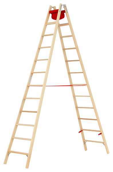 HYMER Holz-Stufenstehleiter, beidseitig begehbar, 2x12 Stufen, Länge 3,48 m, 7149924