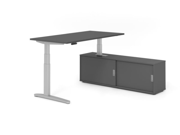 Hammerbacher Schreibtisch XBHM16, 160x80cm, Platte: Graphit, 25mm dick, C-Fuß Gestell Silber, Höhe: 65 - 129 cm, Graphit / Graphit, VXBHM16SB/G/S/G/G