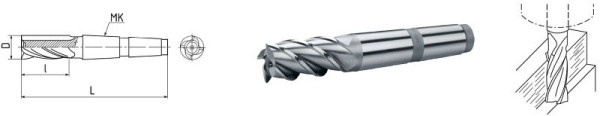 ELMAG HSS Co5-Schaftfräser mit Morsekegel DIN 845, Ø 12,0 mm, MK 2, grobgezahnt (kurz), 73901