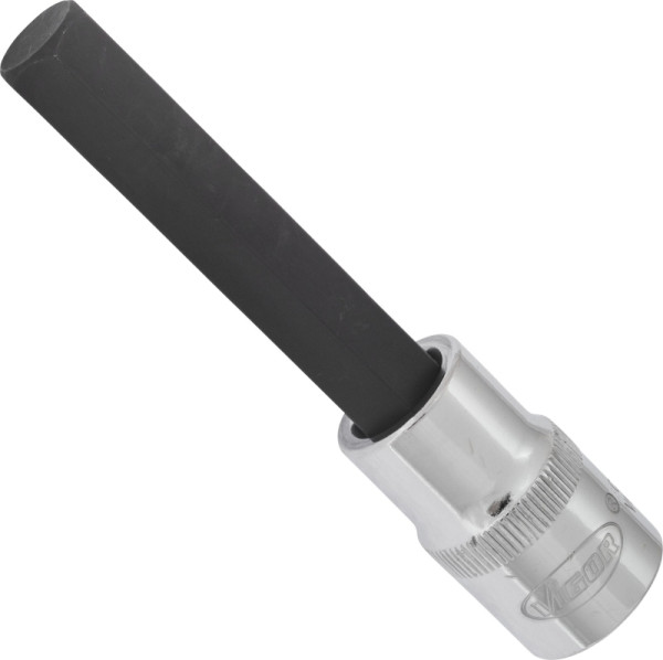 VIGOR Innensechskant Schraubendreher-Einsatz, Vierkant hohl 12,5 mm (1/2 Zoll), Innen-Sechskant Profil, 12 mm, Länge: 100 mm, VE: 5 Stück, V2078