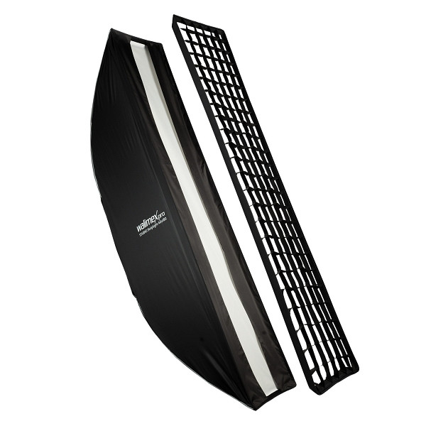 Walimex pro Studio Striplight Softbox 40x180cm, um 360° drehbar, einfacher Aufbau dank Schirmfunktion, inkl. Grid, Maske, 1023438