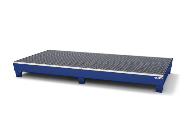 DENIOS Auffangwanne aus Stahl für 8 Fässer à 200 Liter, 2455 x 1210 x 250 mm, mit Gitterrost, 328438