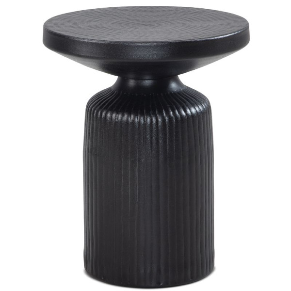 Wohnling Beistelltisch 40 x 40 x 50 cm Metall Schwarz, Rund, Hammerschlag Wellen-Muster, Aluminium Lamellen-Optik, Modern, WL6.758