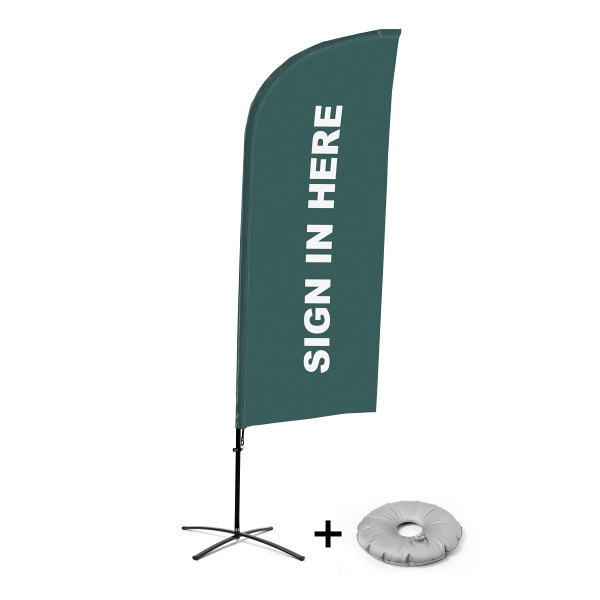 Showdown Displays Beachflag Alu Wind Komplett-Set Hier Anmelden Grau Englisch Kreuzständer, BFAW310-CB30-WB-I111