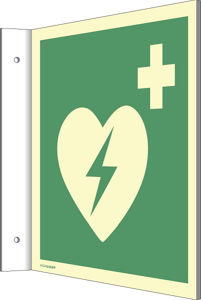 Moedel Fahnenschild Automatisierter externer Defibrillator, Kunststoff, nachleuchtend, 160-mcd, 148x148mm, 99567