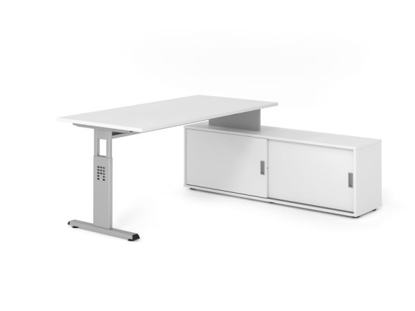 Hammerbacher Aufsatz-Schreibtisch OSE16, 160x80cm, Platte: Weiß, 25mm dick, T-Fuß Gestell Silber, Weiß / Weiß, VOSE16SB/W/S/W/W