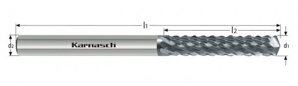 Karnasch VHM-Router, Umfangfräser mit Bohrerspitze d= 8,0 / Form HA / L2=35 / L1=75 mm, 291784080035