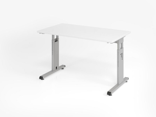 Hammerbacher Schreibtisch OS612, 120 x 67 cm, Platte: Weiß, 25 mm dick, 2 mm ABS-Kante, Rechteckform, Silber, VOS612/W/S