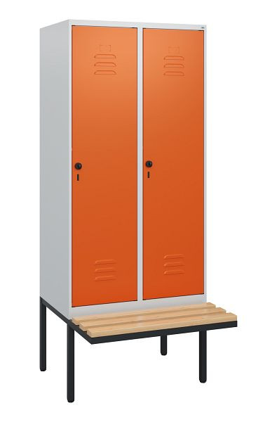 C+P Umkleidespind Classic PLUS, 2 Abteile, 1950x800x815mm, 7035/2004, Drehriegel, Buche-Sitzleisten, 0800405-22 S10061