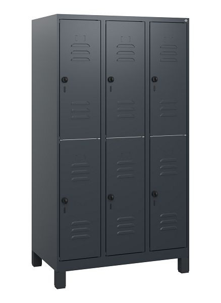 C+P Doppelstöckiger Spind Classic PLUS, Füße, 3 Abteile, 1630x900x500mm, 7016/7016, Drehriegel, 0803105-30 S10012