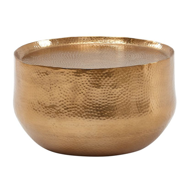 Wohnling Couchtisch Aluminium Gold 60x60x35 cm Wohnzimmertisch Hammerschlag, Designer Sofatisch Rund Alu Orientalisch, WL6.454
