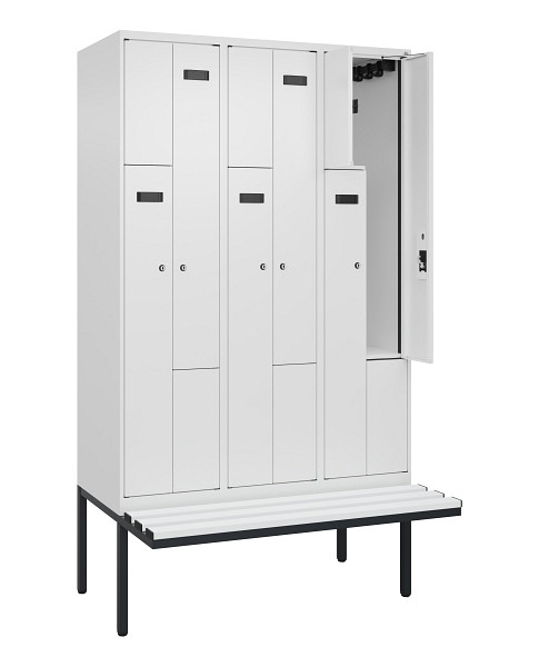 C+P Z-Spind Evolo PLUS, Bank, 6 Fächer, 2120x1200x815mm, 9016/9016, Zylinderschloss, Material Sitzfläche Kunststoff, 0490437-326 S10101
