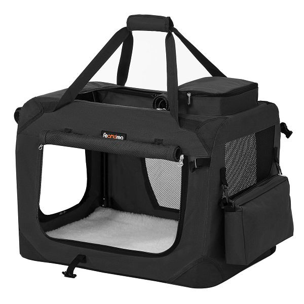 Feandrea Tragbare Haustiertasche, faltbare Stoff-Tiertransportbox, M Haustierkäfig für Autositz, Hundetasche, schwarzer, PDC60H