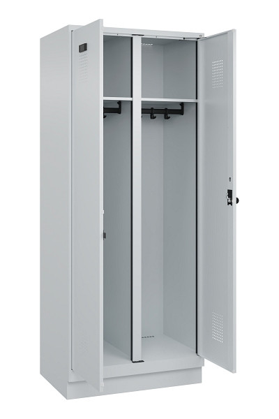 C+P Schwarz-Weiß-Spind Evolo PLUS, mit Sockel, 2 Abteile, 1950x800x500mm, 7035/7, Frontfarbe RAL 7035 Lichtgrau, Drehriegel, 049022-22 S10013