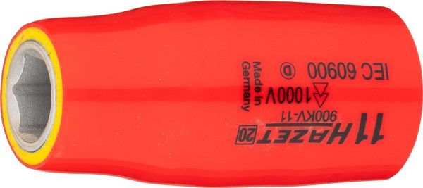 Hazet Steckschlüsseleinsatz, Sechskant, schutzisoliert, Vierkant hohl 12,5 mm (1/2 Zoll), Außen-Sechskant-Tractionsprofil, 11 mm, 900KV-11