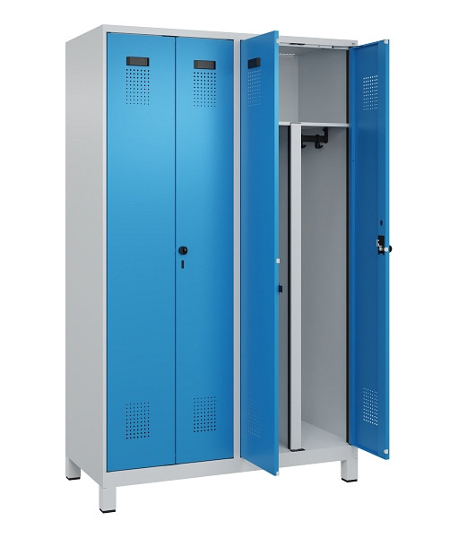 C+P PSA Schwarz-Weiß-Spind Evolo PLUS, mit Füßen, 4 Abteile, 1950x1200x500mm, 7, Frontfarbe RAL 5012 Lichtblau, Drehriegel, 049012-40P S10007