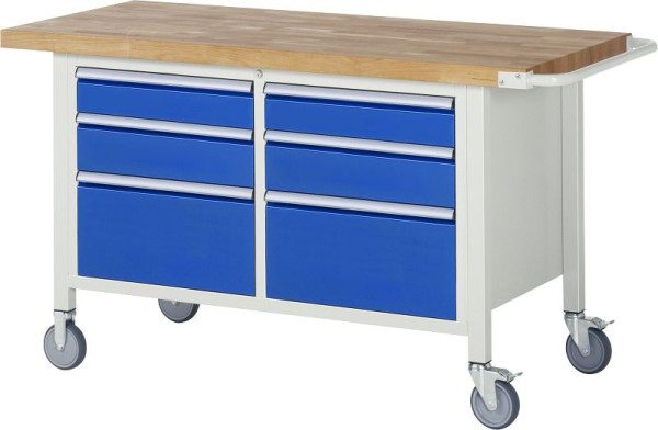 RAU Fahrbare Werkbank 8000 - Modell 8475, B1500 x T700 x H880-1080 mm, mit 6 Schubladen, 15-8475A2-157B4H.11