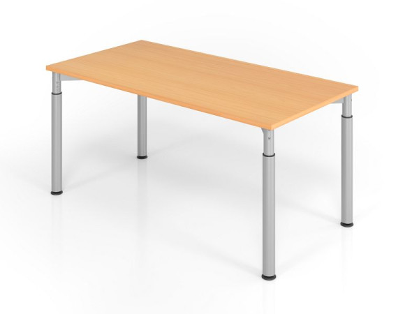 Hammerbacher Schreibtisch YS16, 160 x 80 cm, Platte: Buche, 25 mm dick, ABS-Dickkante, Rechteckform, Silber, VYS16/6/S