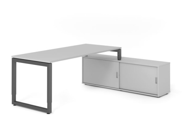 Hammerbacher Aufsatz-Schreibtisch RSE19, 180x80cm, Platte: Grau, 25mm dick, Rahmen Graphit, höheneinstellbar, Ahorn, SB/5/G/5/5, VRSE19SB/5/G/5/5