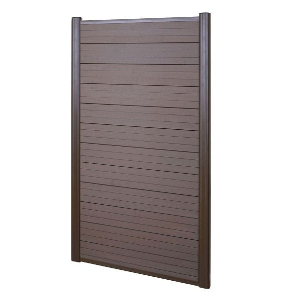 Mendler WPC-Sichtschutz Sarthe, Windschutz Zaun, Alu-Pfosten, Basiselement schmal, 100cm braun, 76151+76152