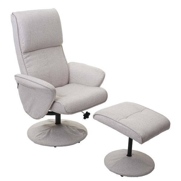 Mendler Relaxsessel Helsinki, Fernsehsessel Relaxliege TV-Sessel mit Hocker, Stoff/Textil, creme-beige, 74602