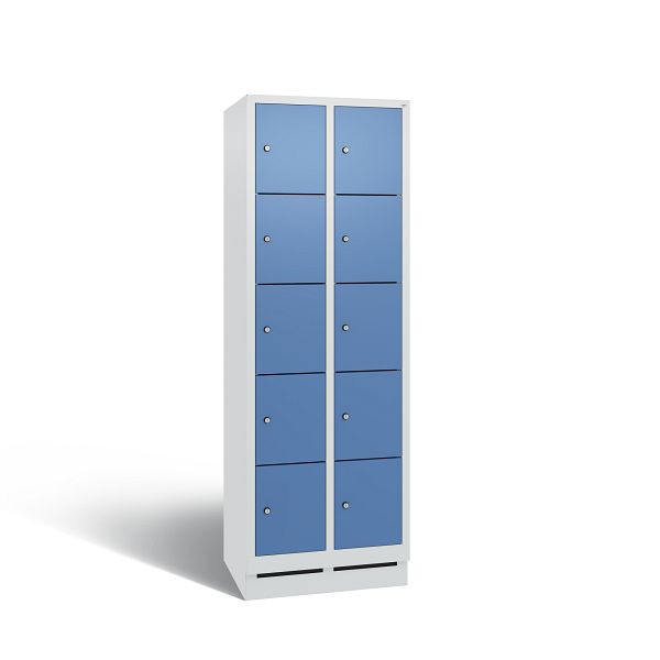 C+P Schließfachschrank Evolo, 10 Fächer, H1800xB610xT500 mm, Grau/Fernblau, 48020-205 S10268