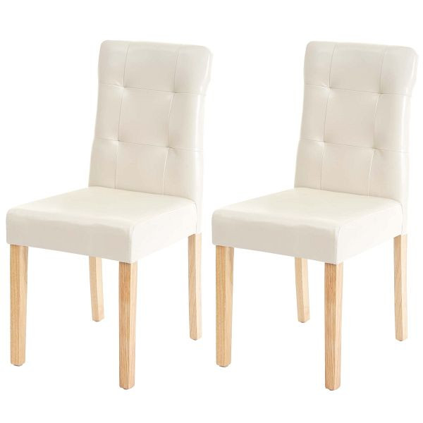 Mendler 2er-Set Esszimmerstuhl HWC-E58, Stuhl Essstühle, Kunstleder creme, helle Beine, 67991
