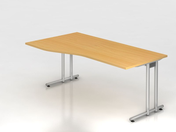 Hammerbacher Schreibtisch C-Fuß 180x100/80cm Buche/Silber, Arbeitshöhe 72 cm, VNS18/6/S