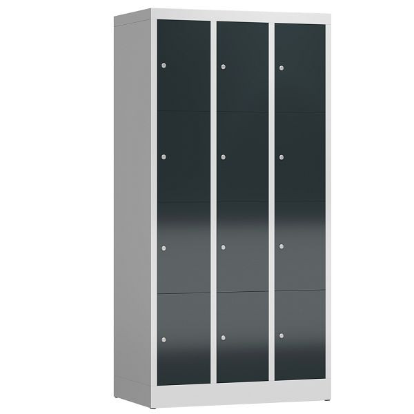 Lüllmann ClassiX Schließfachschrank, 3 Abteile à 4 Fächer, 1800 x 870 x 500 mm, lichtgrau/anthrazitgrau, X-520438