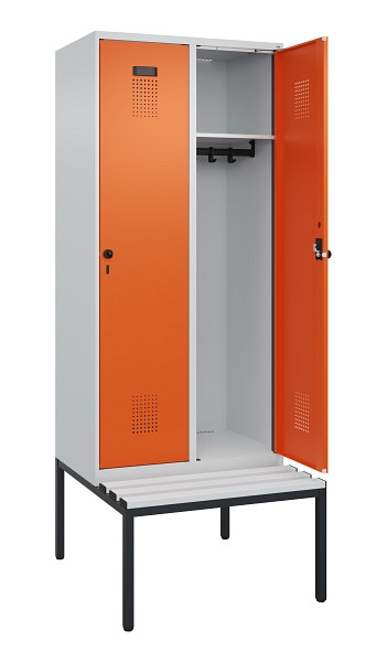 C+P Spind Evolo PLUS, 2 Abteile, 2120x800x815mm, 7035/2004, Haken 4, Drehriegel, Sitzfläche Kunststoff, Sitzbank, 0490507-22 S10056