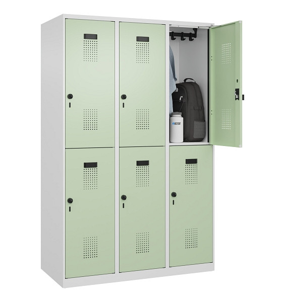 C+P Doppelstöckiger Spind Evolo PLUS, 6 Fächer, 1850x1200x500mm, 9016/6019, Drehriegel, 049300-32 S10019