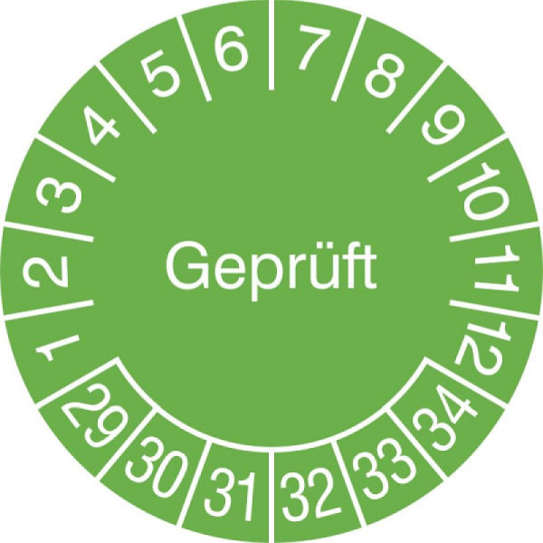 Stein HGS Prüfplaketten ohne Jahresfarbe (6 Jahre), Geprüft, grün, 2029-2034, 31.3724-29